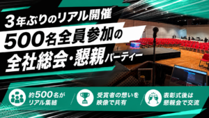 全社総会・懇親パーティーの企画・運営事例｜500名が3年ぶりにリアル会場へ集結したキックオフイベント